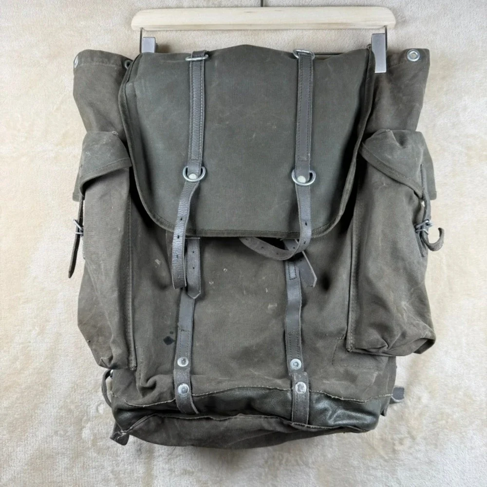 Vintage West German Military Mountain Rucksack Canvas Backpack Olive Drab 1981